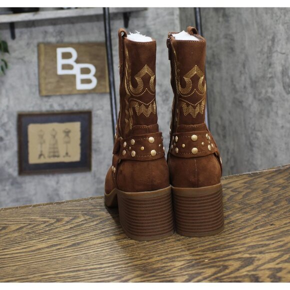 NWT Sun + Stone Womens Norahh Moto Midshaft Bootie Russet Microsuede Brown 8.5M - Picture 8 of 12